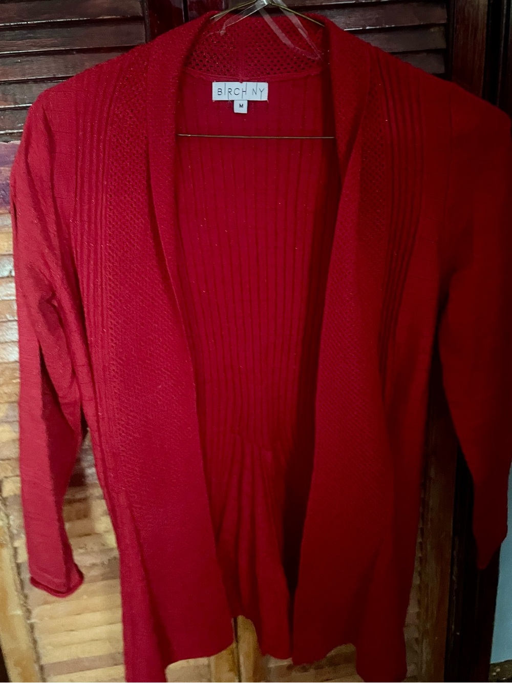 Red Open-Front Knit Cardigan